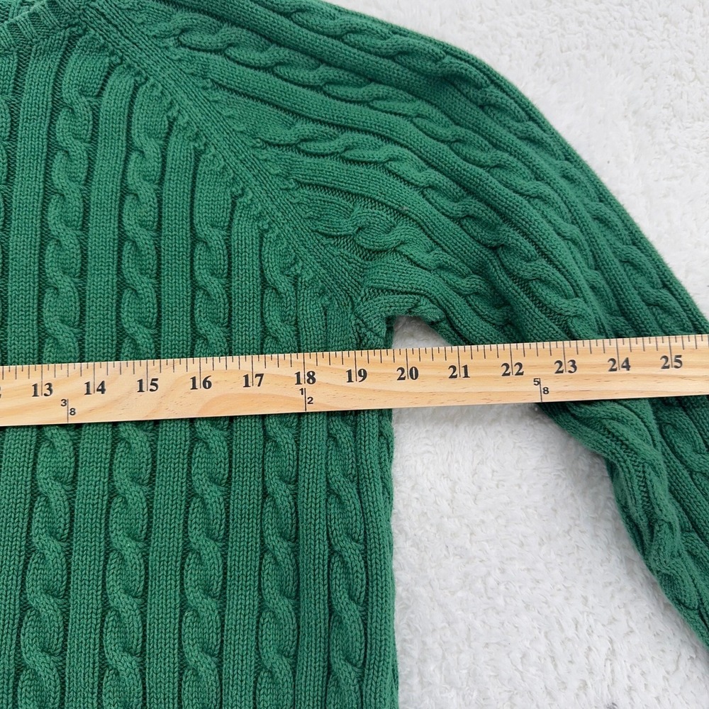 vintage LL BEAN WOMEN'S CABLE-KNIT SWEATER Fits Like SMALL kelly green cotton - Picture 4 of 6